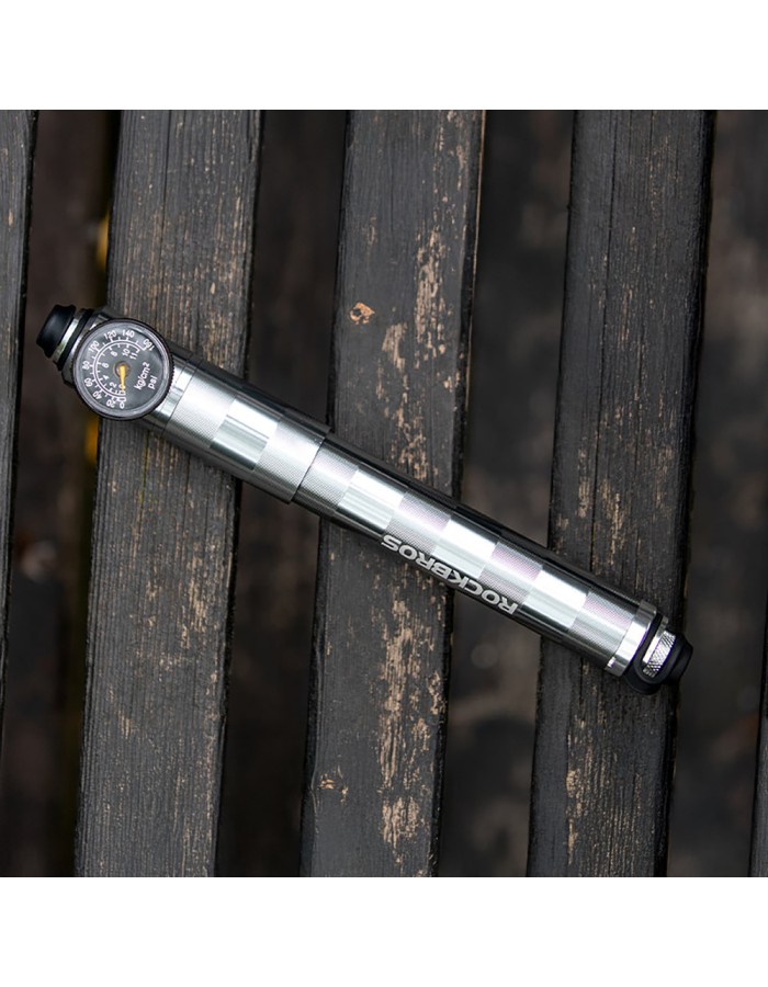 Rockbros HQ-67A-L03 Bicycle Pump with Pressure Gauge - Silver Rockbros HQ-67A-L03 Bicycle Pump with Pressure Gauge - Silver