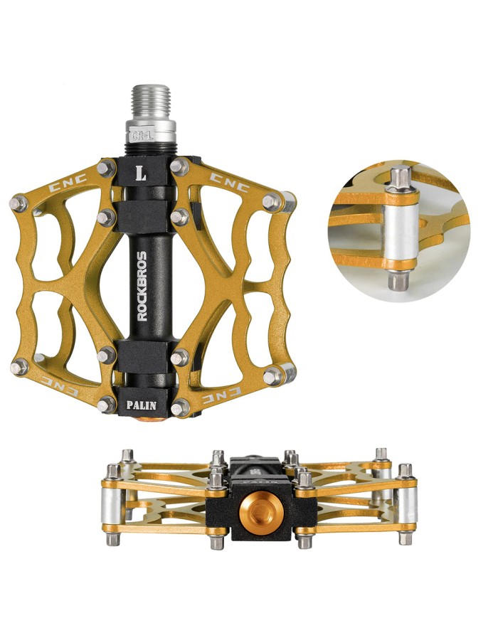 Rockbros JT201012LG 2010-12L Aluminum Platform Bicycle Pedals - Gold Rockbros JT201012LG 2010-12L Aluminum Platform Bicycle Pedals - Gold