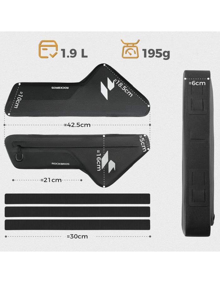 Rockbros AS-152 Down Tube Bike Bag Waterproof 1.9L - Black
