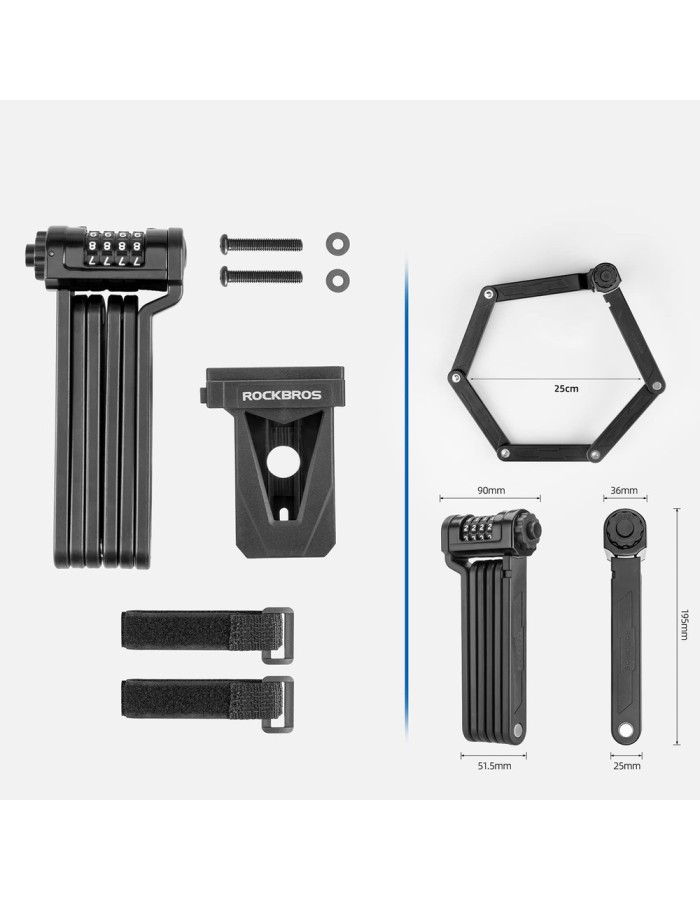 Rockbros LFCXR0085 Folding Bike Lock with Combination - Black Rockbros LFCXR0085 Folding Bike Lock with Combination - Black
