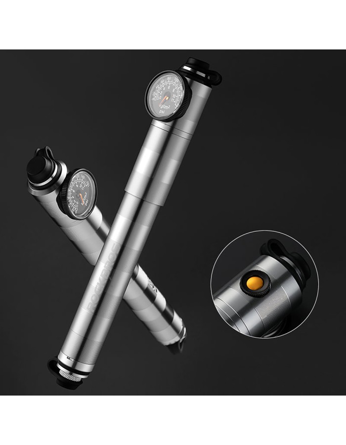 Rockbros HQ-67A-L03 Bicycle Pump with Pressure Gauge - Silver Rockbros HQ-67A-L03 Bicycle Pump with Pressure Gauge - Silver