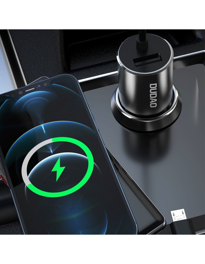 Dudao 3in1 USB Car Charger 3.4A Built-in Lightning / USB Type C / Micro USB Cable Black (R5ProN Black)