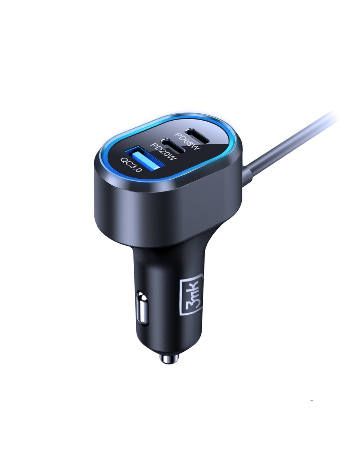 3mk Double Car Charger 135W PD QC PPS USB-C USB-A - Black