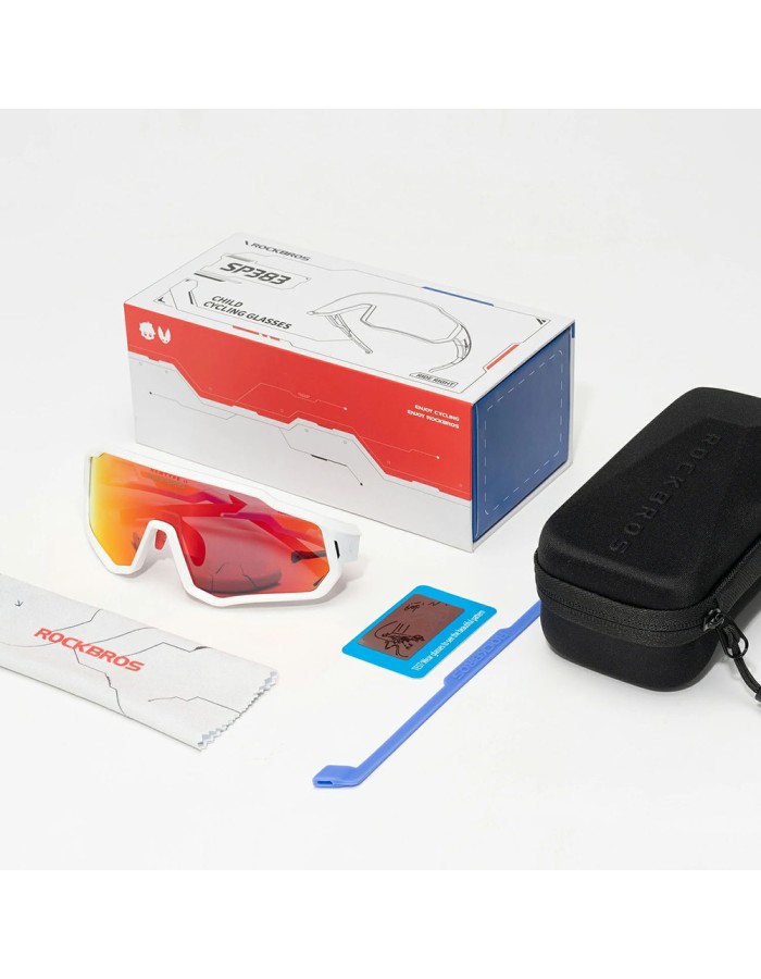 Rockbros SP383 Shining Warrior Cycling Glasses - Matte White Frame, Polarized Red Lenses
