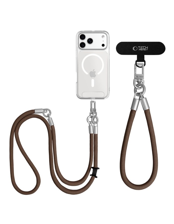 Tech-Protect C10S Crossbody phone lanyard (114 cm) + wrist strap (31 cm) - brown-titanium Tech-Protect C10S Crossbody phone lanyard (114 cm) + wrist strap (31 cm) - brown-titanium