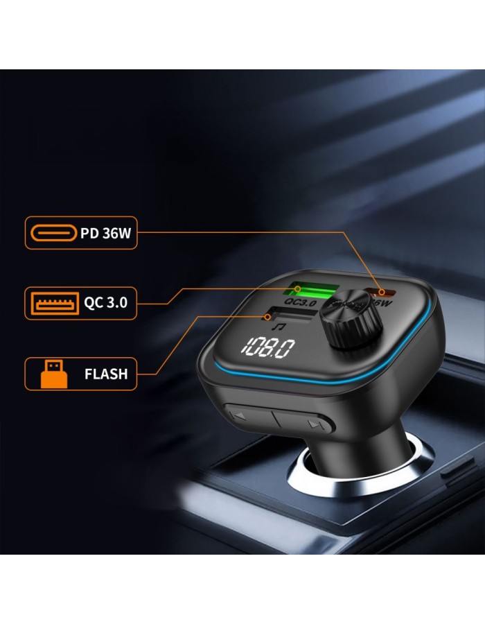 Tech-Protect CC07 3-Port PD 54W Car Charger + Bluetooth FM Transmitter - Black Tech-Protect CC07 3-Port PD 54W Car Charger + Bluetooth FM Transmitter - Black