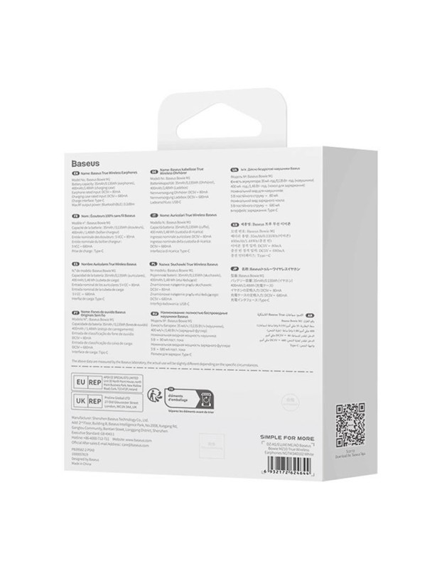 Baseus Headphones In Ear TWS ANC MZ10 White Baseus Headphones In Ear TWS ANC MZ10 White