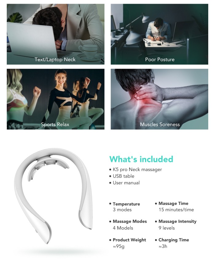 SKG K5 Pro Neck Massager with 4 modes of Pulse & 3 Level Heating