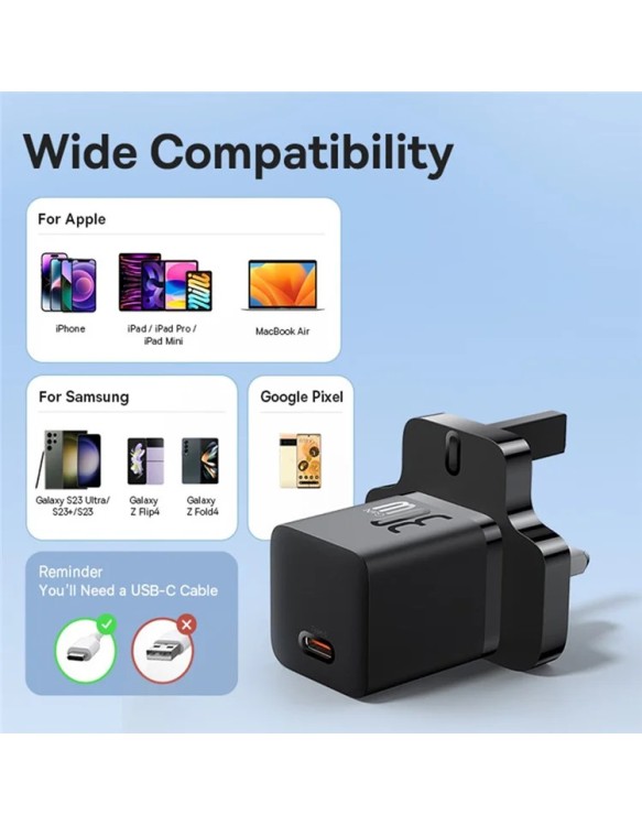 Baseus Charger Wall 30W USB-C UK MINI GaN5 Black Baseus Charger Wall 30W USB-C UK MINI GaN5 Black