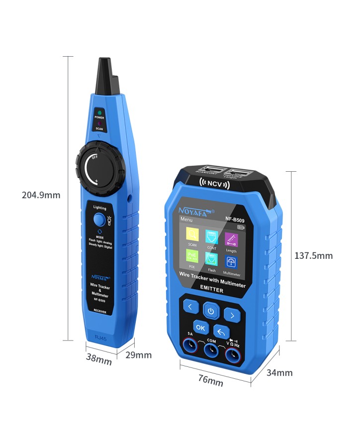 Noyafa Wire Tracker & Digital Multimeter with Cable Length Measurement, PoE Testing, NCV Detection, and LCD Display NF-B509 Noyafa Wire Tracker & Digital Multimeter with Cable Length Measurement, PoE Testing, NCV Detection, and LCD Display NF-B509