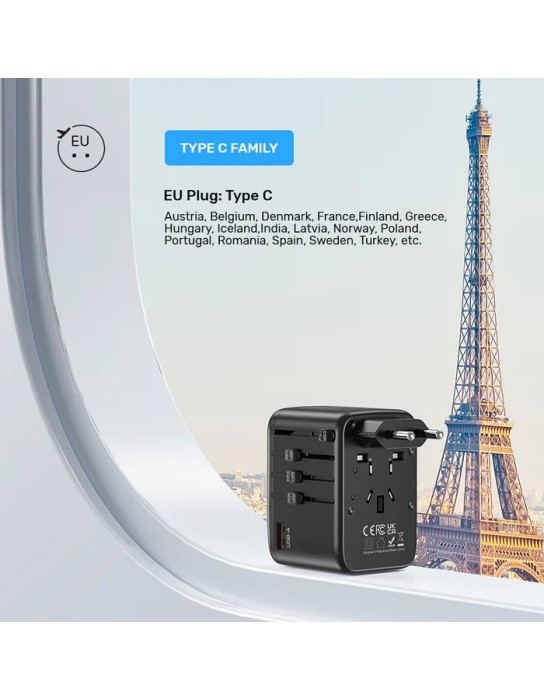 Unitek Charge Wall 65W Travel Adapter 3xUSBC+USBA Black P1122A Unitek Charge Wall 65W Travel Adapter 3xUSBC+USBA Black P1122A