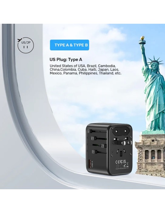 Unitek Charge Wall 65W Travel Adapter 3xUSBC+USBA Black P1122A Unitek Charge Wall 65W Travel Adapter 3xUSBC+USBA Black P1122A