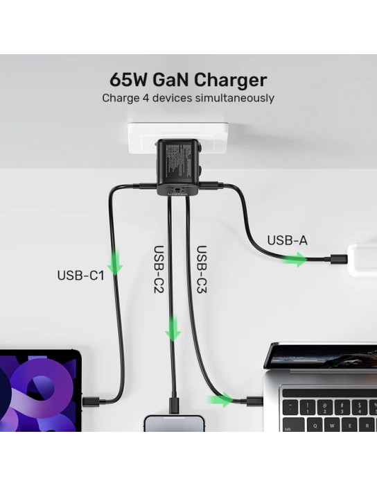 Unitek Charge Wall 65W Travel Adapter 3xUSBC+USBA Black P1122A
