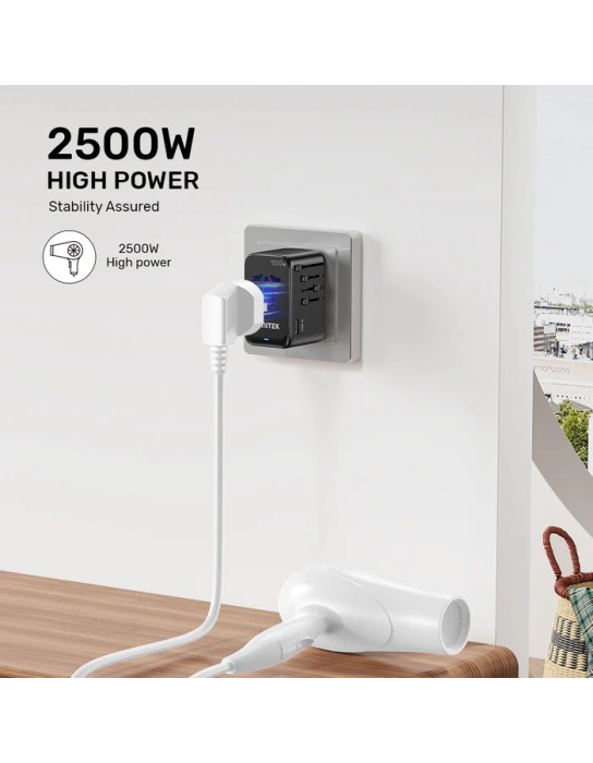 Unitek World Travel Adapter & 100W Charger EU/UK/US 4xUSBC+1xUSBA P1123A Unitek World Travel Adapter & 100W Charger EU/UK/US 4xUSBC+1xUSBA P1123A
