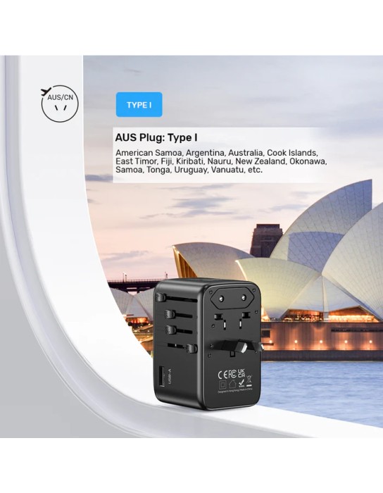 Unitek World Travel Adapter & 100W Charger EU/UK/US 4xUSBC+1xUSBA P1123A Unitek World Travel Adapter & 100W Charger EU/UK/US 4xUSBC+1xUSBA P1123A
