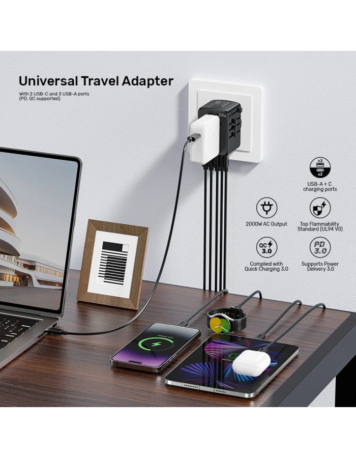 Unitek P1121A Universal Travel Wall Charger 35W 2xUSB-C + 3xUSB-A