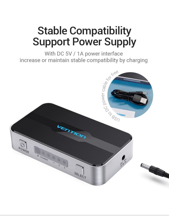 Vention HDMI Switch 3-Port 4K 2.0 w/Remote Control AFOH0