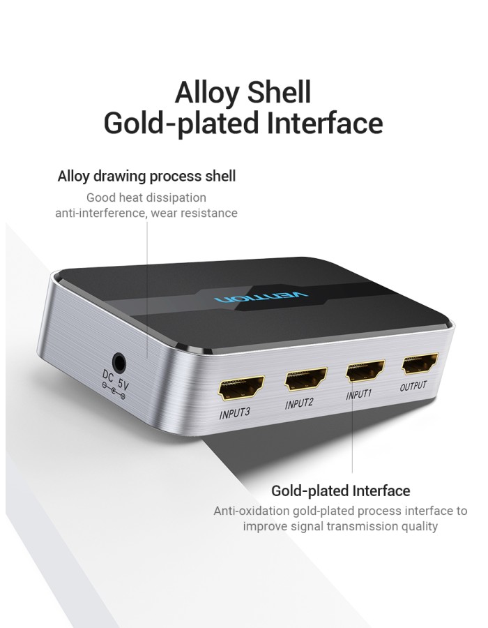 Vention HDMI Switch 3-Port 4K 2.0 w/Remote Control AFOH0
