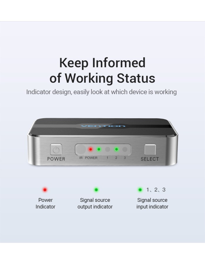 Vention HDMI Switch 3-Port 4K 2.0 w/Remote Control AFOH0