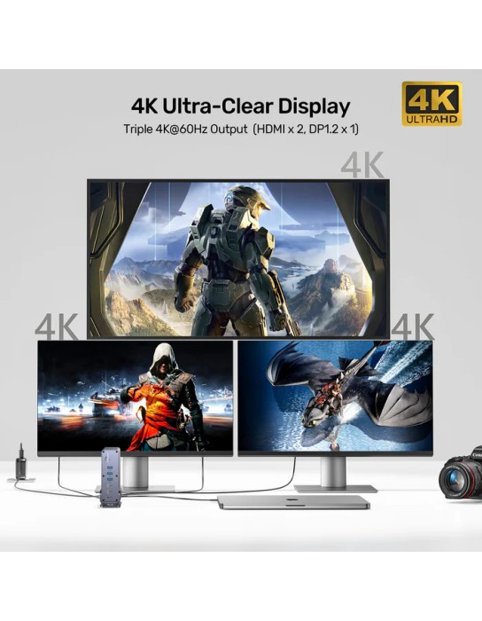 Unitek D1135A 15in1 USB-C Hub Supports Macbook M1 Triple 4K Displays PD100W Dual Card Readers