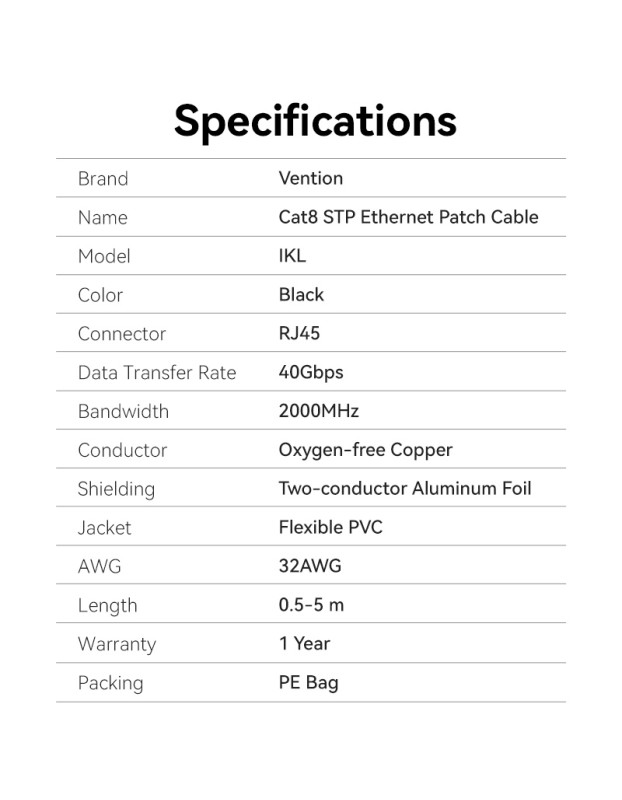 Vention NETWORK Cable Cat8 SFTP Rotate Right Angle Slim 2.0m Black IKLBH