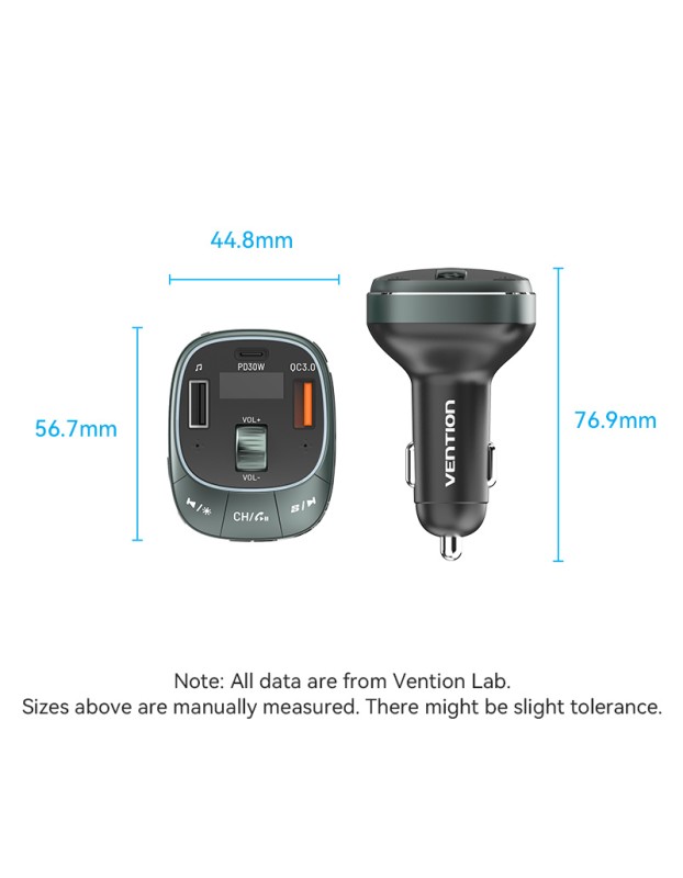 Vention Car FM Transmitter, USB Music Player & Charger 3xUSB 30W/18W/5W FFLB0