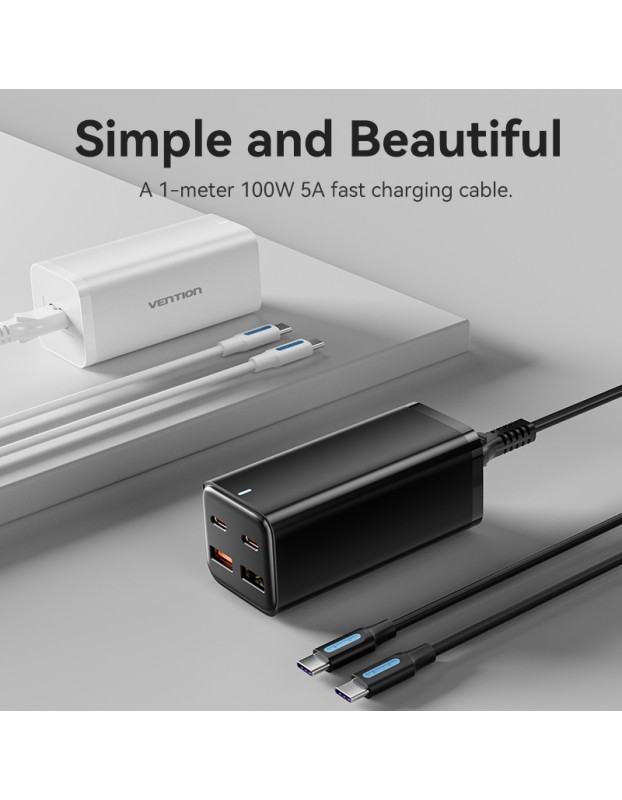 Vention Charger Desktop Station 100W 2xC 2xA+240W Cable Black FBSBG-UK Vention Charger Desktop Station 100W 2xC 2xA+240W Cable Black FBSBG-UK
