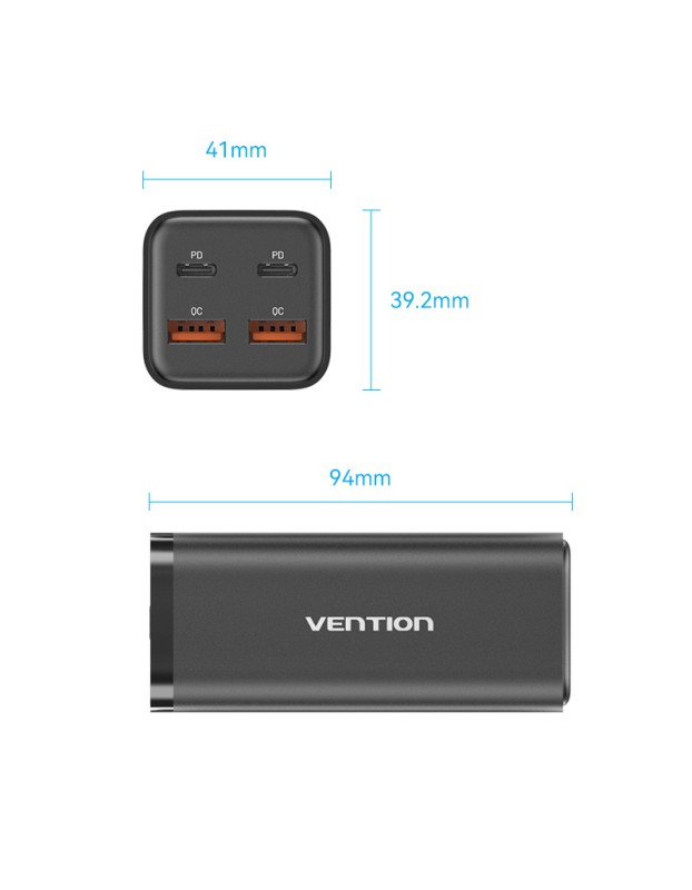 Vention Charger Desktop Station 100W 2xC 2xA+240W Cable Black FBSBG-UK Vention Charger Desktop Station 100W 2xC 2xA+240W Cable Black FBSBG-UK