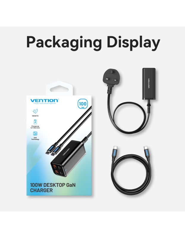 Vention Charger Desktop Station 100W 2xC 2xA+240W Cable Black FBSBG-UK Vention Charger Desktop Station 100W 2xC 2xA+240W Cable Black FBSBG-UK