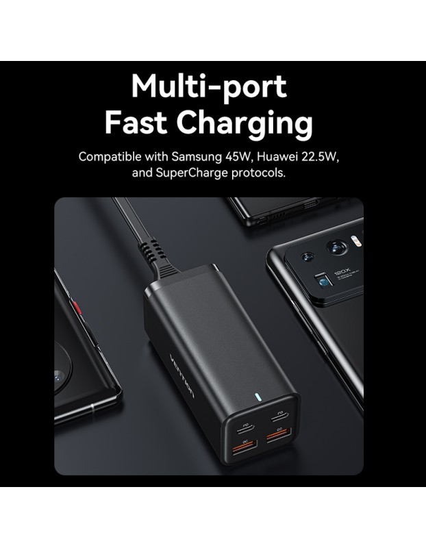 Vention Charger Desktop Station 100W 2xC 2xA+240W Cable Black FBSBG-UK Vention Charger Desktop Station 100W 2xC 2xA+240W Cable Black FBSBG-UK