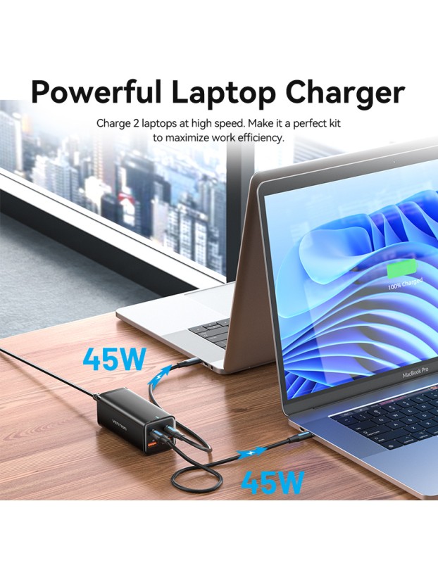 Vention Charger Desktop Station 100W 2xC 2xA+240W Cable Black FBSBG-UK Vention Charger Desktop Station 100W 2xC 2xA+240W Cable Black FBSBG-UK