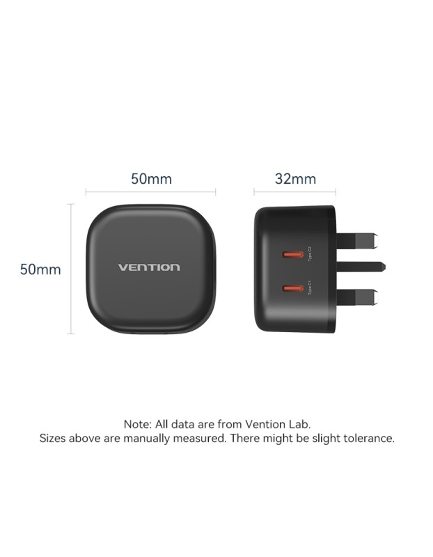 Vention Charger Wall GaN 45W 2xUSBC Black FESB0-UK