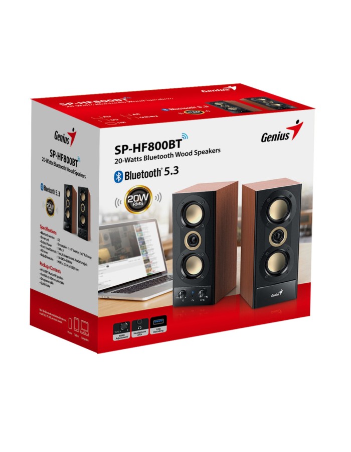 Genius SP-HF800BT 2.0 PC Speakers 20W RMS USB & BT Wood Genius SP-HF800BT 2.0 PC Speakers 20W RMS USB & BT Wood