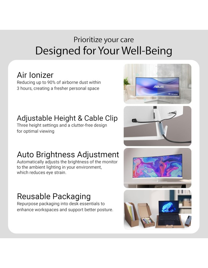 ASUS Monitor EyeCare 34" UWQHD 100Hz VA Curved 1500R Air-Ionizer USB Hub DP HDMI USB-C PD Speakers VU34WCIP-W White ASUS Monitor EyeCare 34" UWQHD 100Hz VA Curved 1500R Air-Ionizer USB Hub DP HDMI USB-C PD Speakers VU34WCIP-W White
