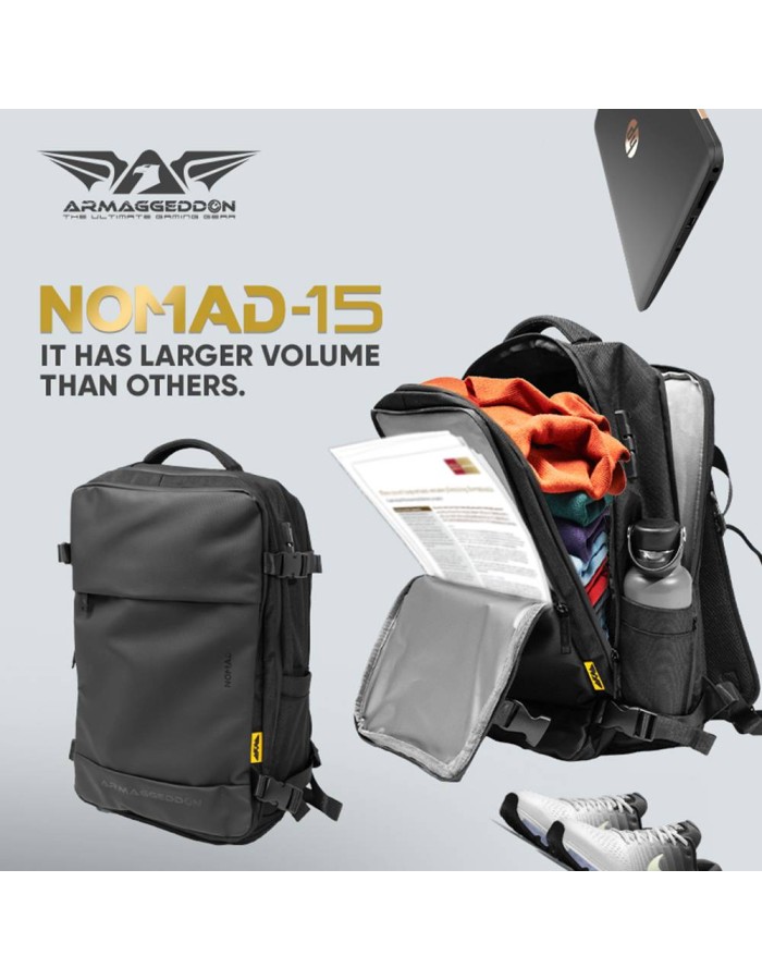 Armaggeddon NOMAD-15 Carbon Splashproof Gaming Bag with Lock & USB-C for up to 16'' Laptops Armaggeddon NOMAD-15 Carbon Splashproof Gaming Bag with Lock & USB-C for up to 16'' Laptops