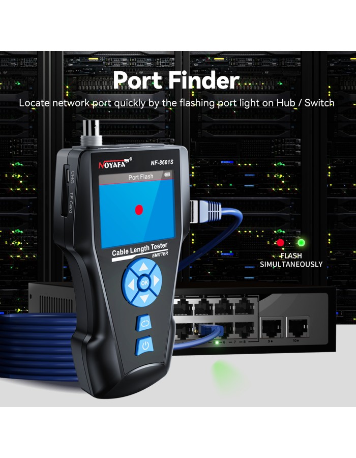 Noyafa Multi-Function Cable Tester with PoE, Ping, TDR Length Measurement, Port Flashing & NCV for RJ45, RJ11, BNC, CAT7 NF-8601S