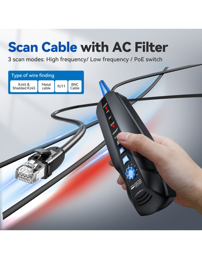 Noyafa Multi-Function Cable Tester with PoE, Ping, TDR Length Measurement, Port Flashing & NCV for RJ45, RJ11, BNC, CAT7 NF-8601S