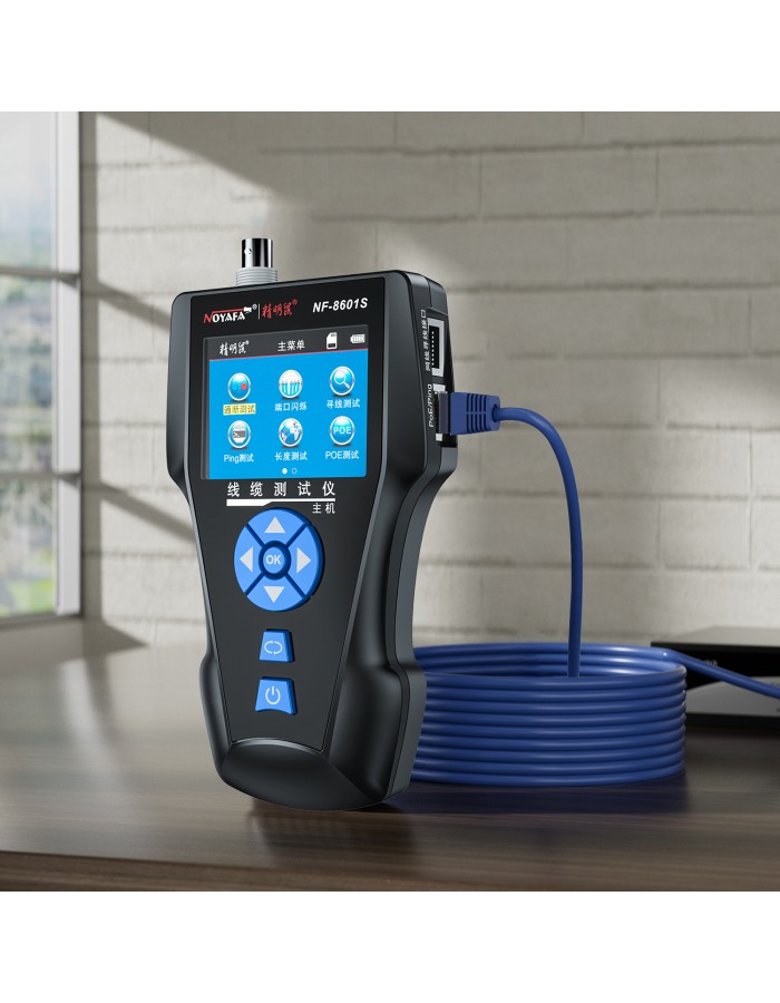 Noyafa Multi-Function Cable Tester with PoE, Ping, TDR Length Measurement, Port Flashing & NCV for RJ45, RJ11, BNC, CAT7 NF-8601S