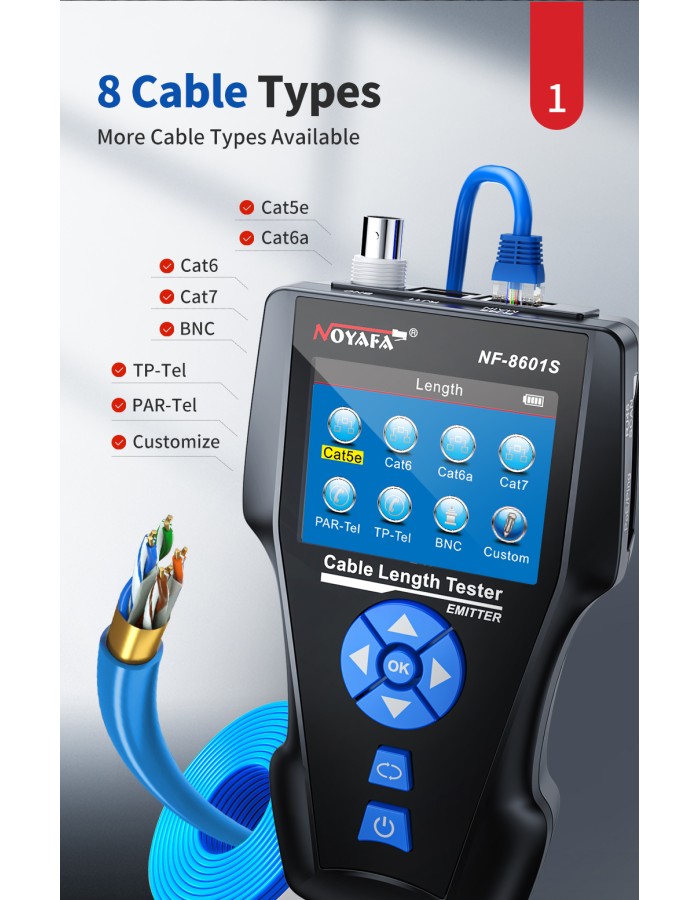 Noyafa Multi-Function Cable Tester with PoE, Ping, TDR Length Measurement, Port Flashing & NCV for RJ45, RJ11, BNC, CAT7 NF-8601S