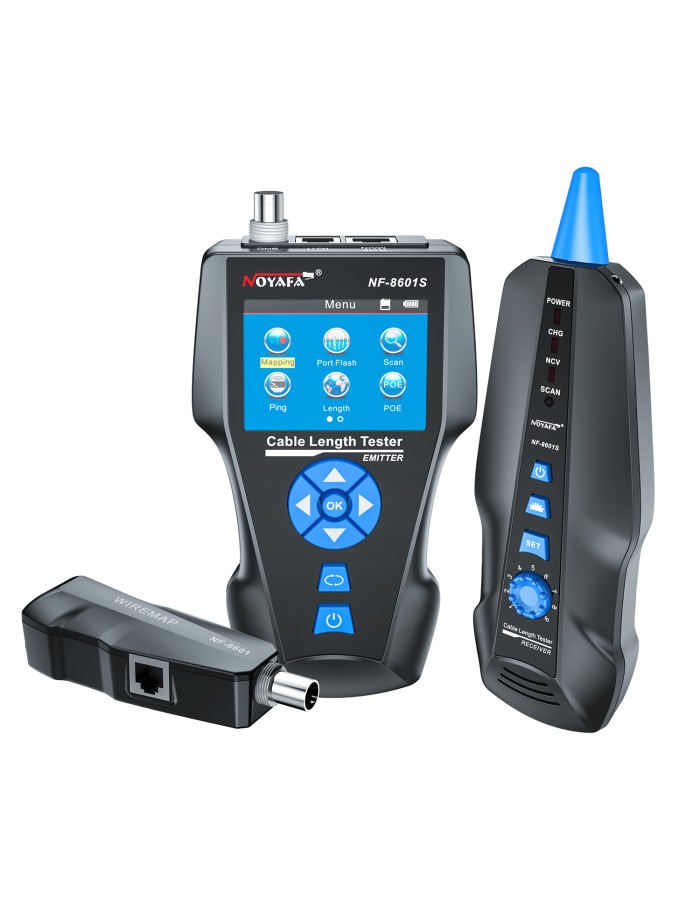 Noyafa Multi-Function Cable Tester with PoE, Ping, TDR Length Measurement, Port Flashing & NCV for RJ45, RJ11, BNC, CAT7 NF-8601S Noyafa Multi-Function Cable Tester with PoE, Ping, TDR Length Measurement, Port Flashing & NCV for RJ45, RJ11, BNC, CAT7 NF-8601S