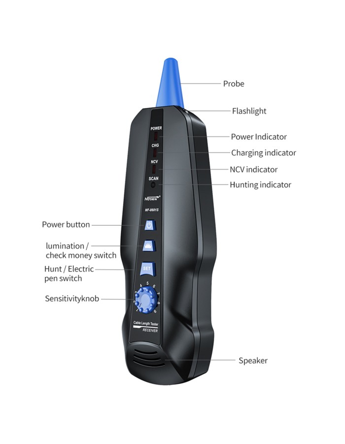 Noyafa Multi-Function Cable Tester with PoE, Ping, TDR Length Measurement, Port Flashing & NCV for RJ45, RJ11, BNC, CAT7 NF-8601S Noyafa Multi-Function Cable Tester with PoE, Ping, TDR Length Measurement, Port Flashing & NCV for RJ45, RJ11, BNC, CAT7 NF-8601S