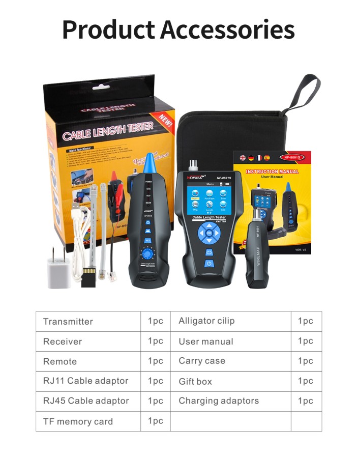 Noyafa Multi-Function Cable Tester with PoE, Ping, TDR Length Measurement, Port Flashing & NCV for RJ45, RJ11, BNC, CAT7 NF-8601S Noyafa Multi-Function Cable Tester with PoE, Ping, TDR Length Measurement, Port Flashing & NCV for RJ45, RJ11, BNC, CAT7 NF-8601S