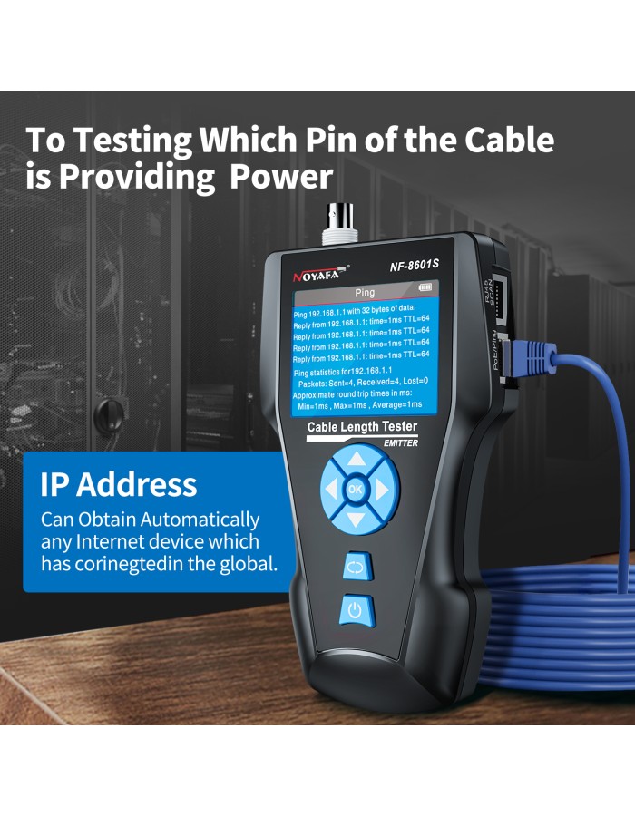 Noyafa Multi-Function Cable Tester with PoE, Ping, TDR Length Measurement, Port Flashing & NCV for RJ45, RJ11, BNC, CAT7 NF-8601S Noyafa Multi-Function Cable Tester with PoE, Ping, TDR Length Measurement, Port Flashing & NCV for RJ45, RJ11, BNC, CAT7 NF-8601S