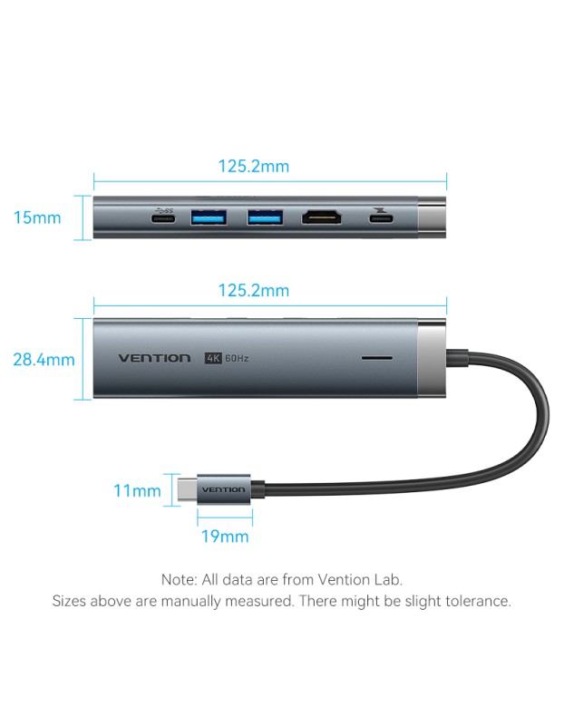 Vention HUB USB-C 1xUSB-C 3.2/2xUSB3.0/HDMI 4K60Hz/Gb/PD TGNHB Vention HUB USB-C 1xUSB-C 3.2/2xUSB3.0/HDMI 4K60Hz/Gb/PD TGNHB
