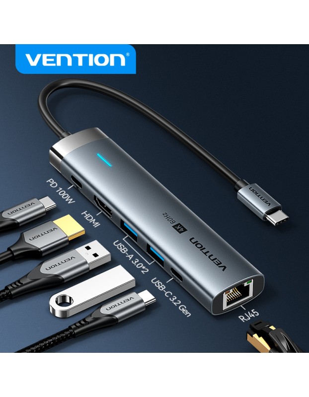 Vention HUB USB-C 1xUSB-C 3.2/2xUSB3.0/HDMI 4K60Hz/Gb/PD TGNHB Vention HUB USB-C 1xUSB-C 3.2/2xUSB3.0/HDMI 4K60Hz/Gb/PD TGNHB
