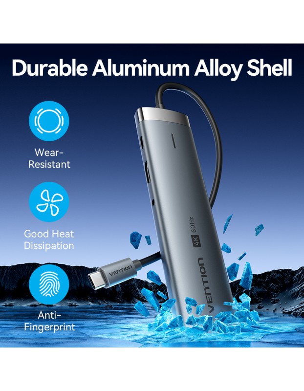 Vention HUB USB-C 1xUSB-C 3.2/USBA3.0/USBA2.0/HDMI 4K60Hz/RJ45/SD/3.5mm/PD TGVHB Vention HUB USB-C 1xUSB-C 3.2/USBA3.0/USBA2.0/HDMI 4K60Hz/RJ45/SD/3.5mm/PD TGVHB