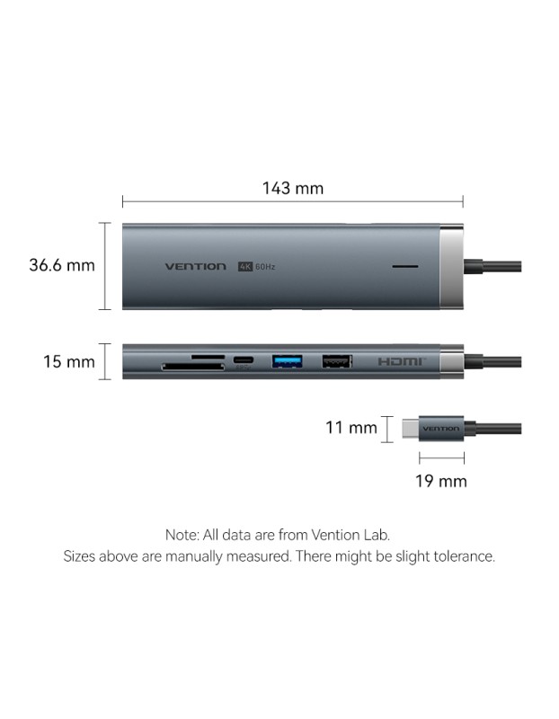 Vention HUB USB-C 1xUSB-C 3.2/USBA3.0/USBA2.0/HDMI 4K60Hz/RJ45/SD/3.5mm/PD TGVHB Vention HUB USB-C 1xUSB-C 3.2/USBA3.0/USBA2.0/HDMI 4K60Hz/RJ45/SD/3.5mm/PD TGVHB