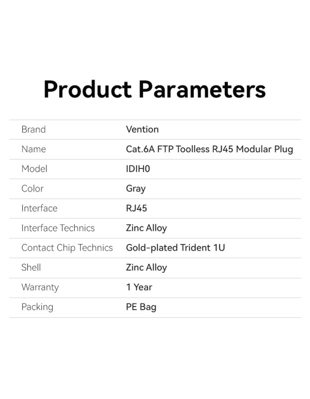 Vention NETWORK Connectors CAT6A FTP Toolless Plug with Boot IDIH0 (1pc) Vention NETWORK Connectors CAT6A FTP Toolless Plug with Boot IDIH0 (1pc)