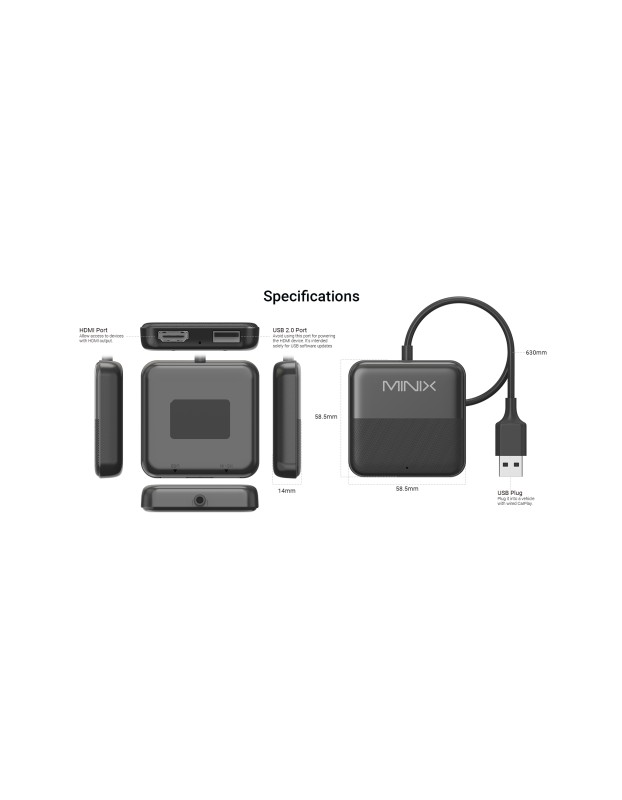 MINIX CAR Wired to Wireless CarPlay/Android Auto/HDMI-IN USB Media Hub CA361 Plus MINIX CAR Wired to Wireless CarPlay/Android Auto/HDMI-IN USB Media Hub CA361 Plus