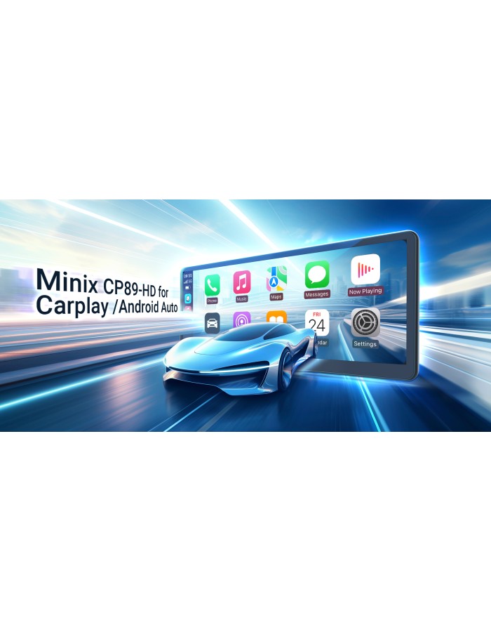 MINIX CAR Monitor Touch 8.9" HD 60fps Wi-Fi/Bluetooth/AUX Speaker CarPlay/Android Auto CP89-HD